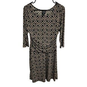 En Focus Studio Black Tan Geometric Print Ruched Waist Dress Size 12
